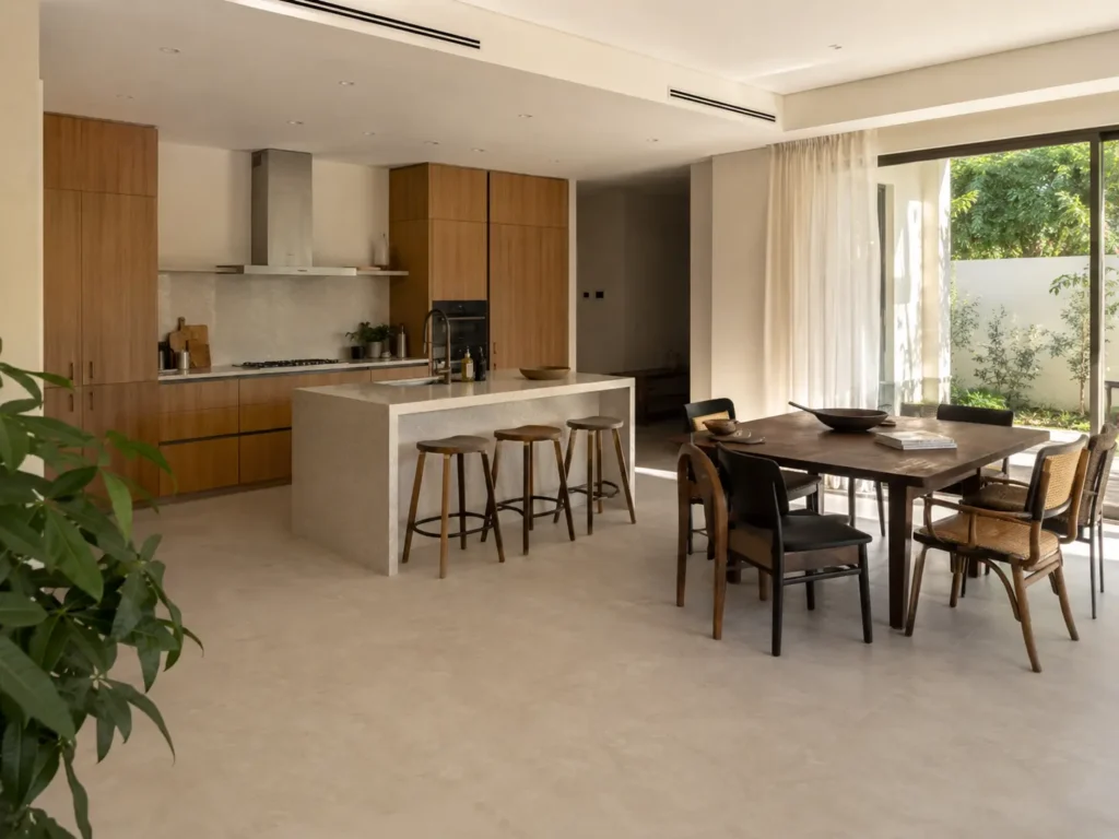 Contemporary villa kitchen and dining interior in Dubai